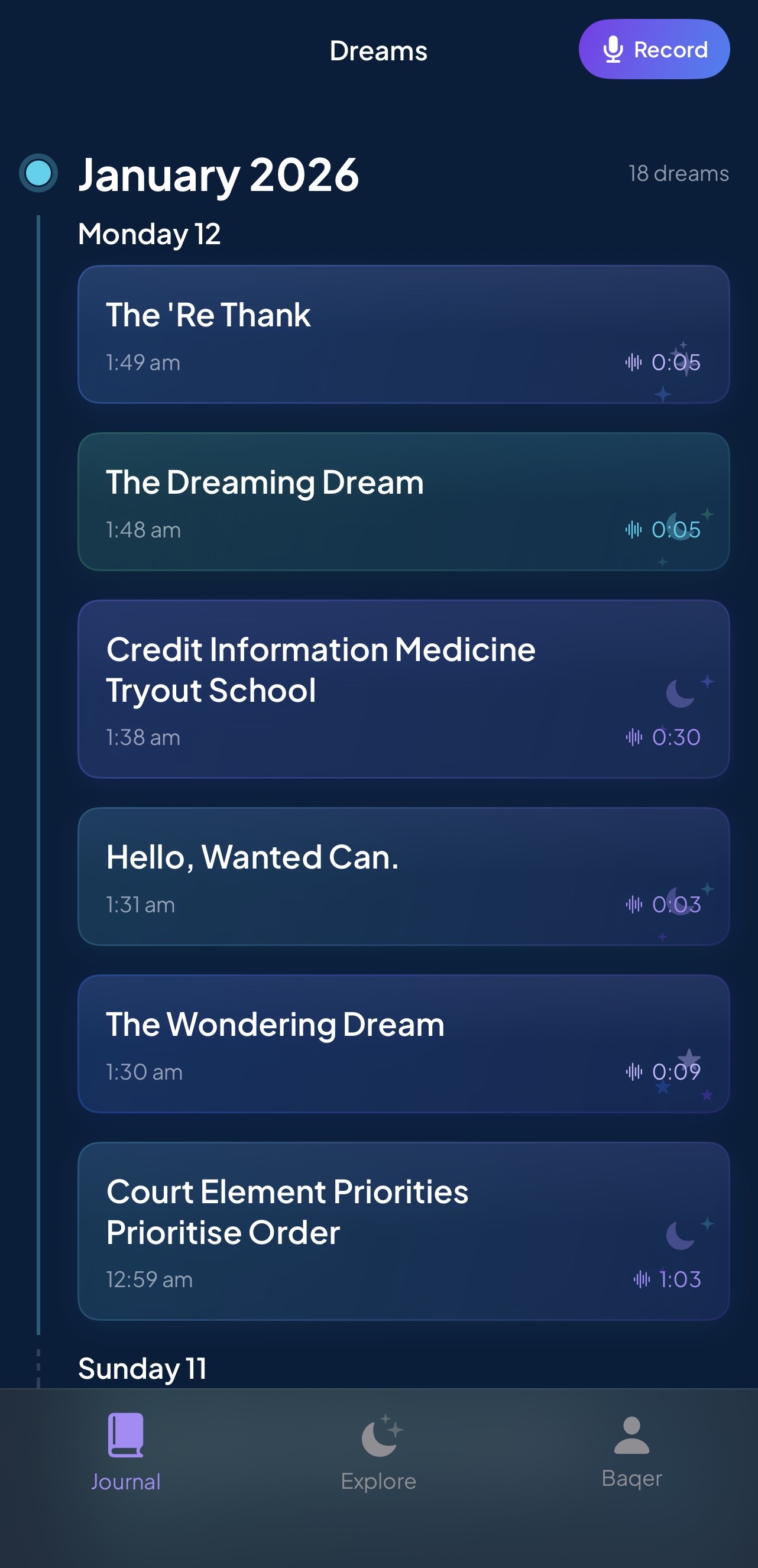 Unsomnia App - Dream Journal Interface