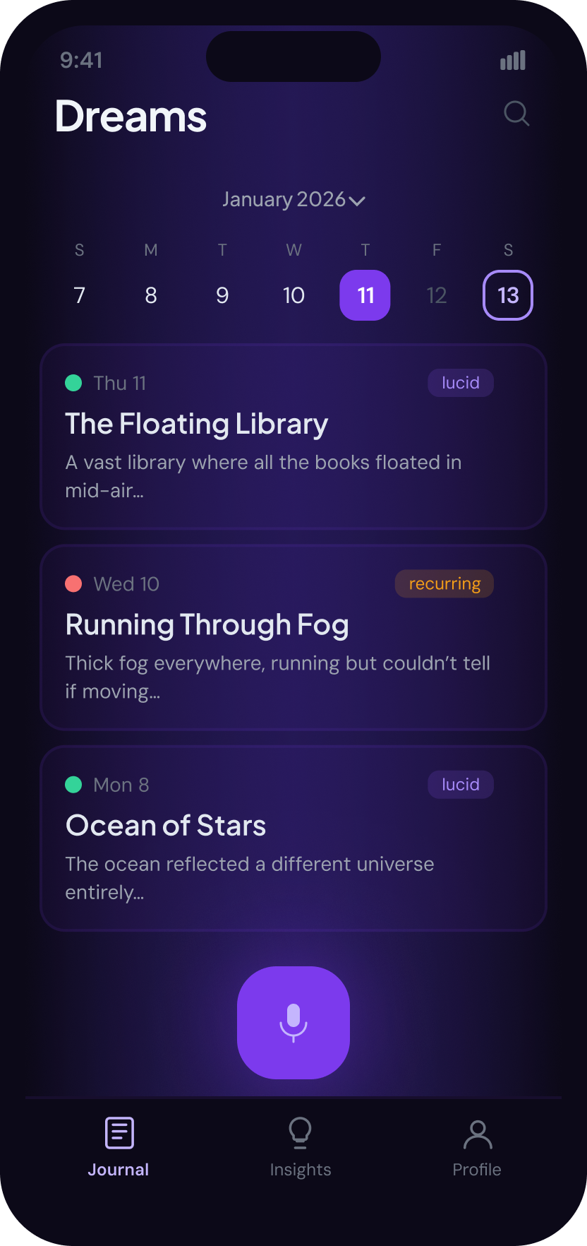 Unsomnia Journal Main Screen