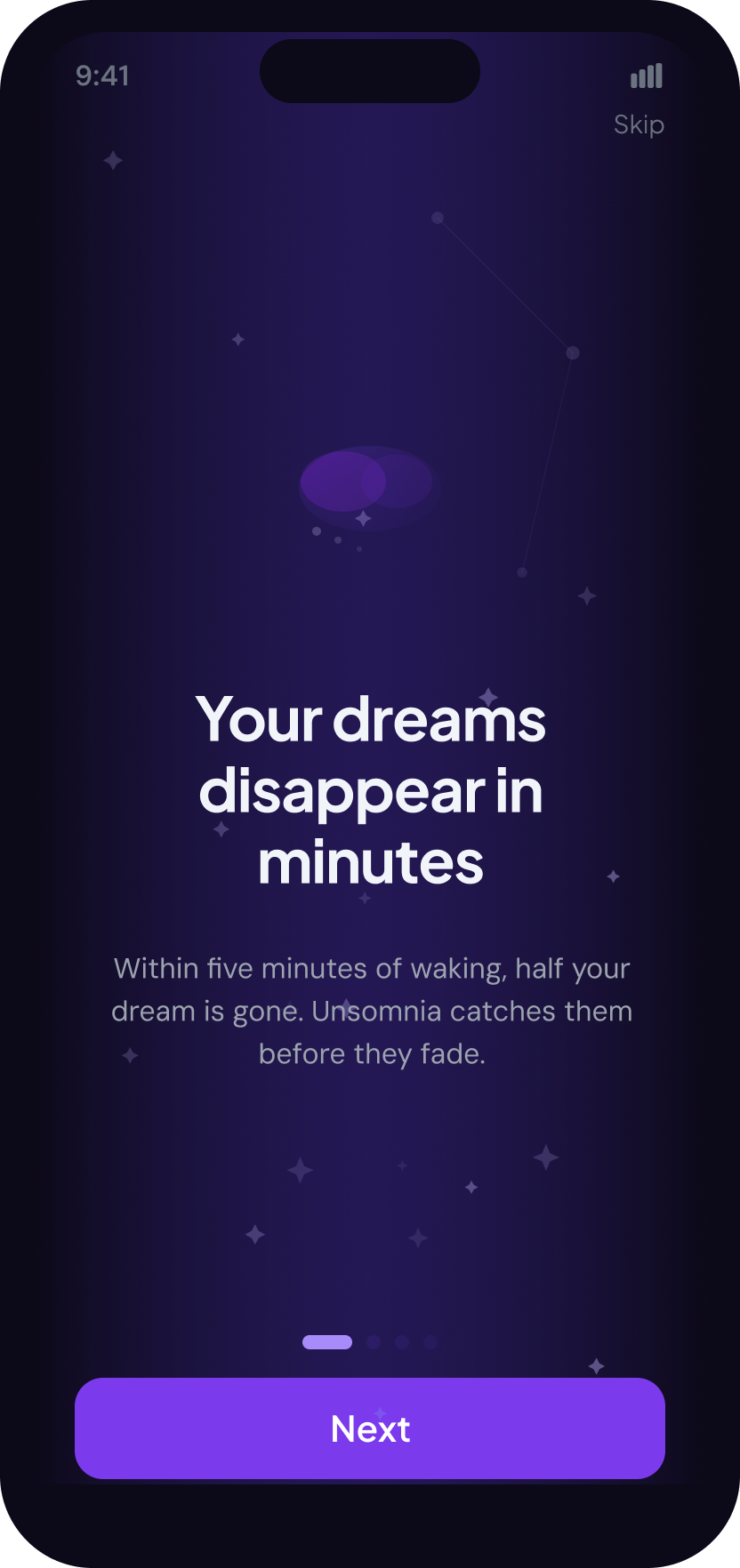 Unsomnia Onboarding Screen